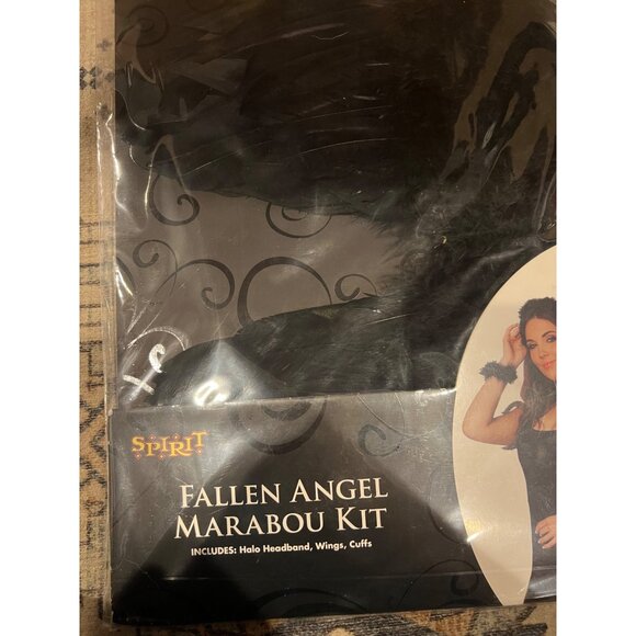 Women’s Fallen Angel Marabou Kit -‎ Halo Headband Wings Cuffs Dark Gothic NEW - Picture 2 of 4
